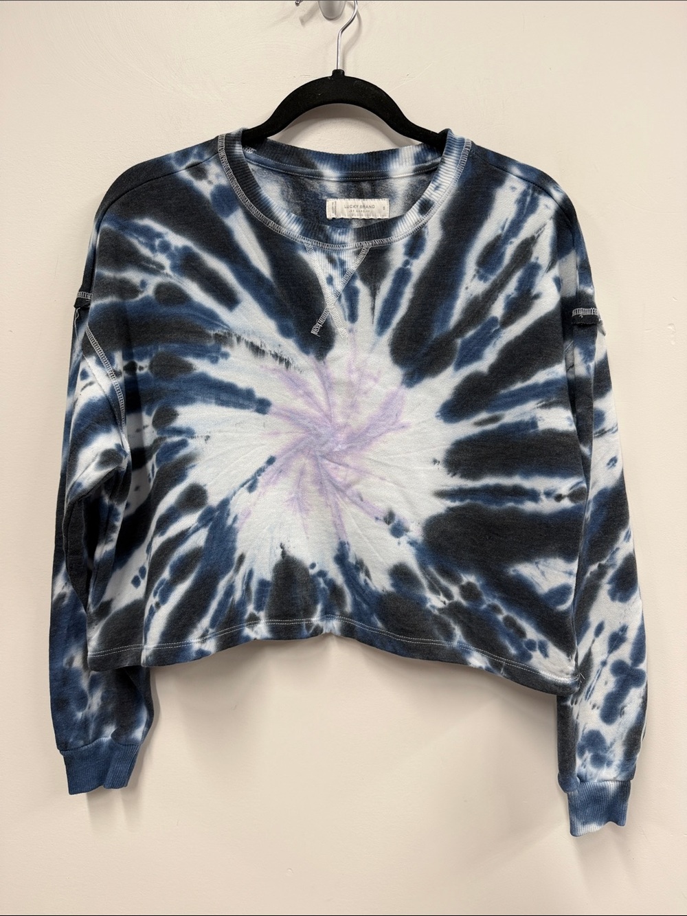 Lucky Brand Tie-Dye Cropped Sweatshirt - Navy, Black & Lavender S